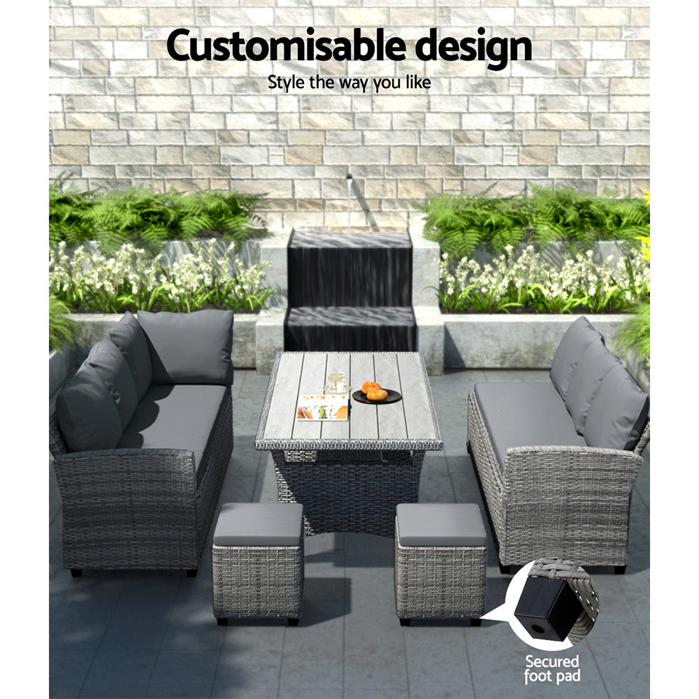 Gardeon Outdoor Dining Set Wicker Table Chairs Setting 8 Seater 5