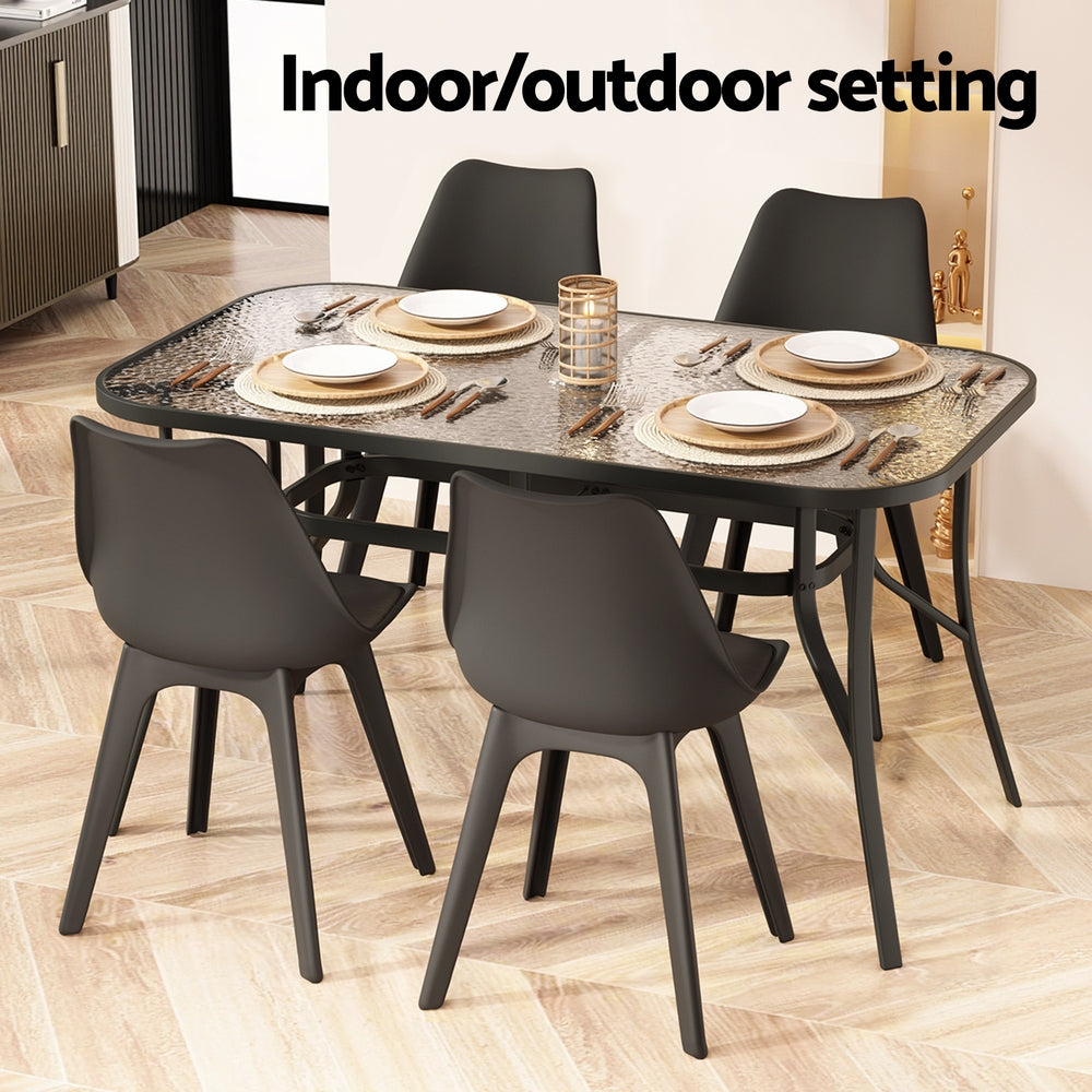 Gardeon 140CM Outdoor Dining Table Steel Frame Tempered Glass Parasol Hole Black 6