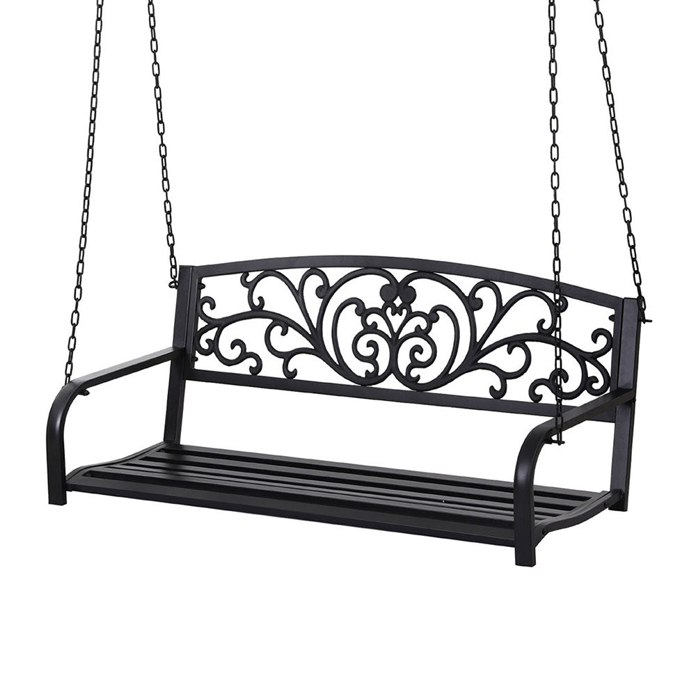Gardeon Outdoor Porch Swing Chair Patio Furniture Floral Backrest 2 Seater Black 7