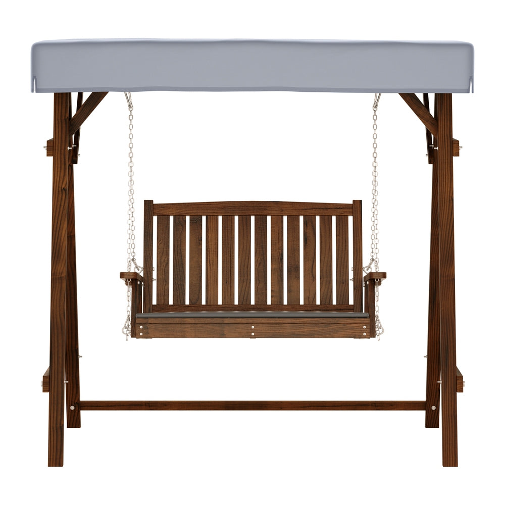 Gardeon Outdoor Wooden Swing Chair Garden Bench Canopy Cushion 2 Seater Charcoal 3