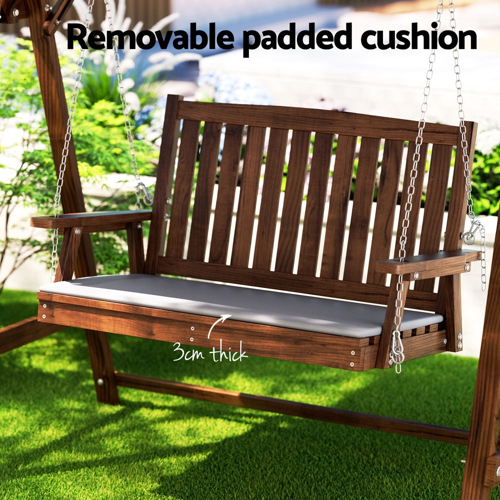 Gardeon Outdoor Wooden Swing Chair Garden Bench Canopy Cushion 2 Seater Charcoal 6