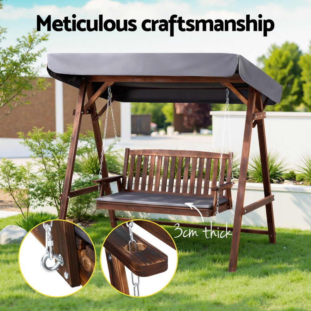 Gardeon Wooden Swing Chair Garden Bench Canopy 3 Seater Outdoor Furniture 4