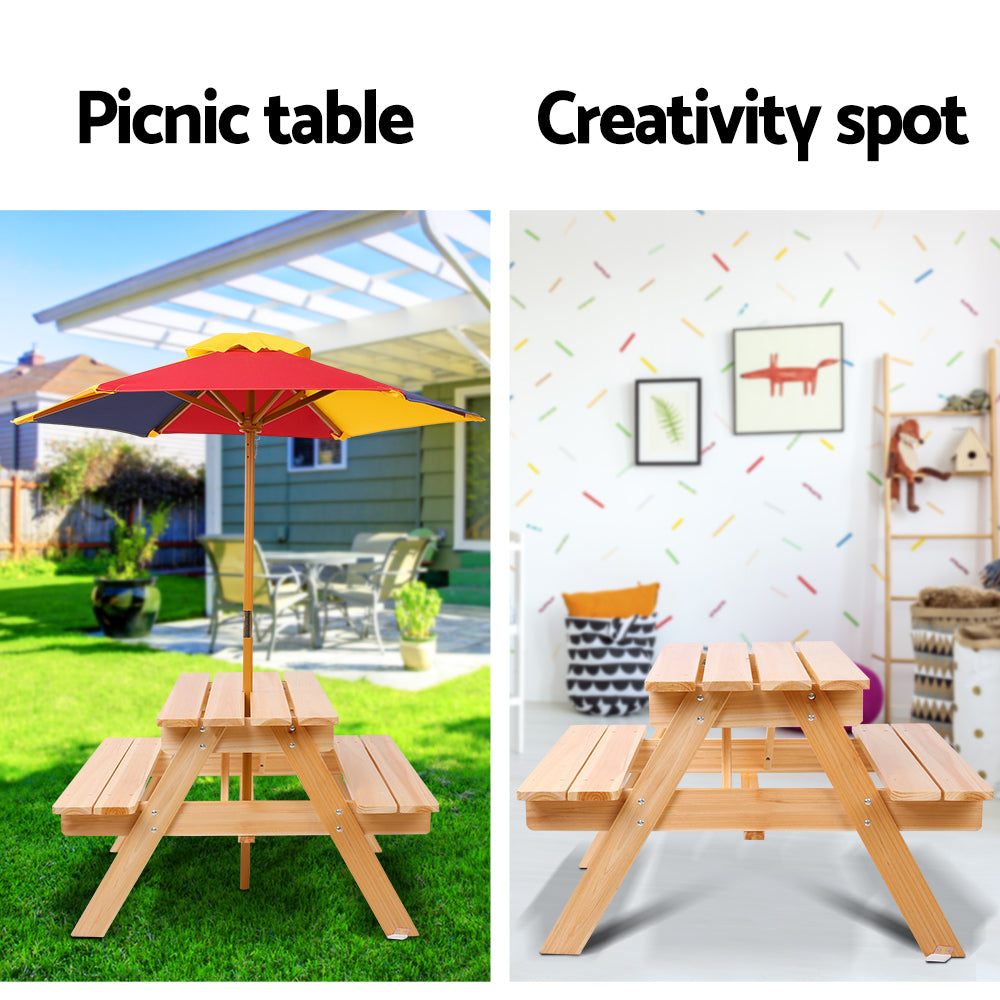 Keezi Kids Wooden Picnic Table Set with Umbrella 5