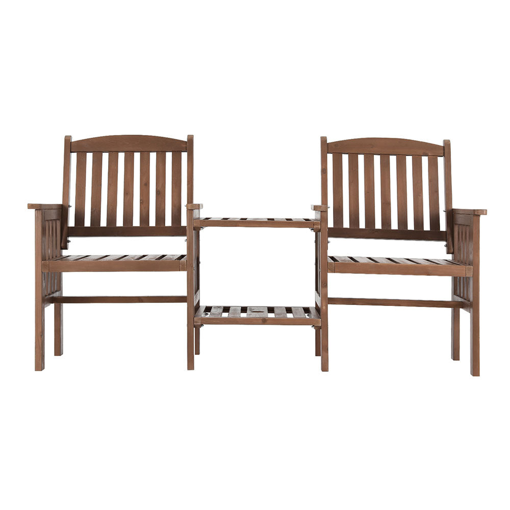 Gardeon Outdoor Garden Bench Loveseat Wooden Table Chairs Patio Furniture Brown 3