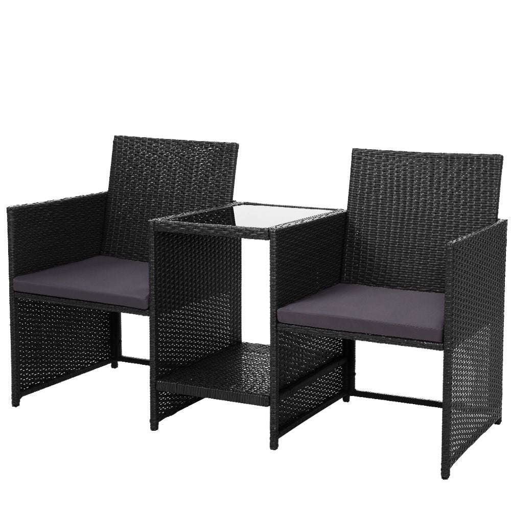 Gardeon Outdoor Setting Wicker Loveseat Birstro Set Patio Garden Furniture Black 8