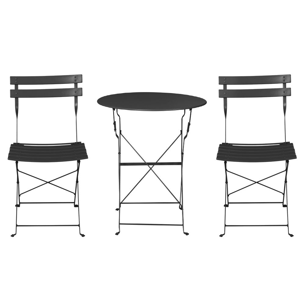 Gardeon 3PC Outdoor Bistro Set Steel Table and Chairs Patio Furniture Black 3