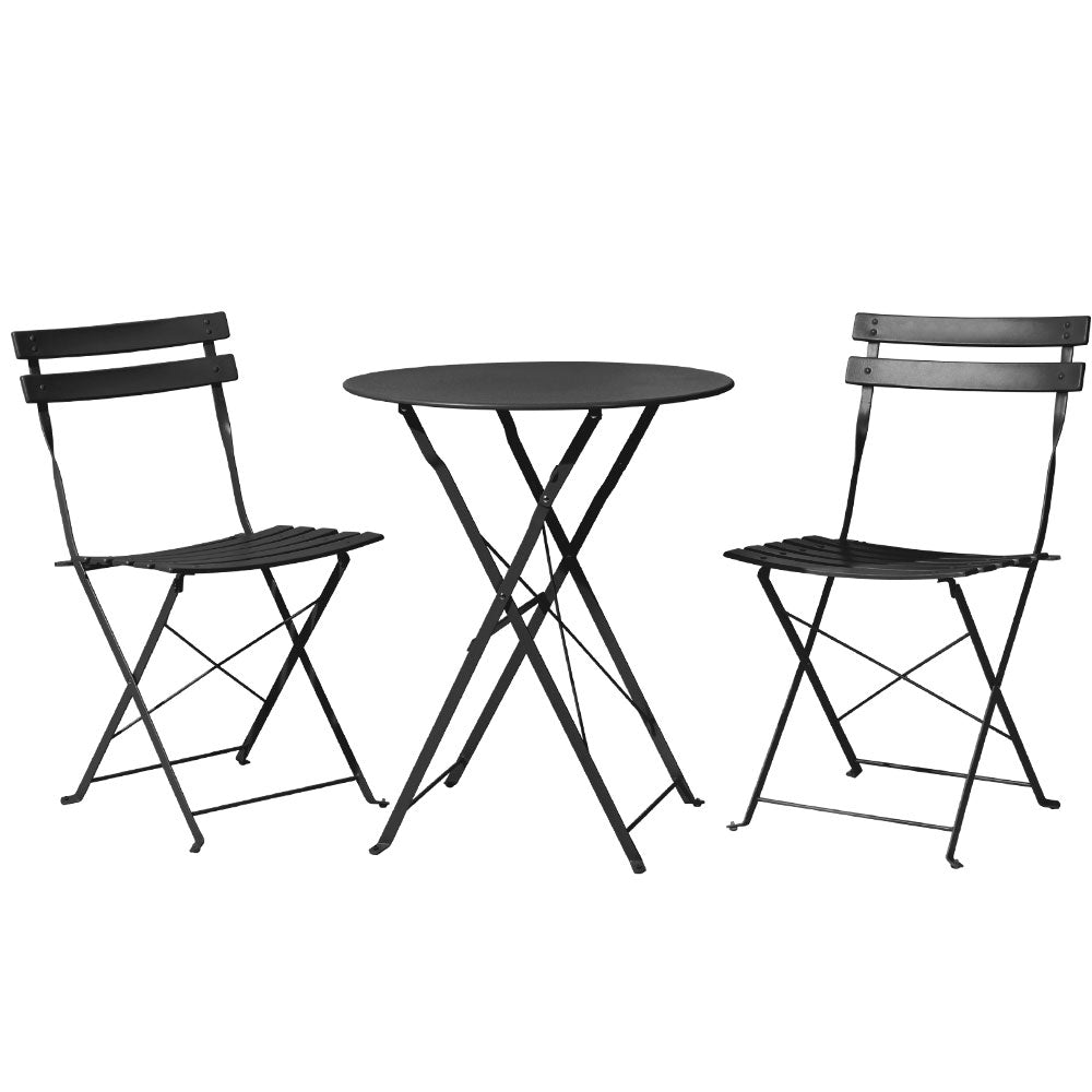 Gardeon 3PC Outdoor Bistro Set Steel Table and Chairs Patio Furniture Black 7
