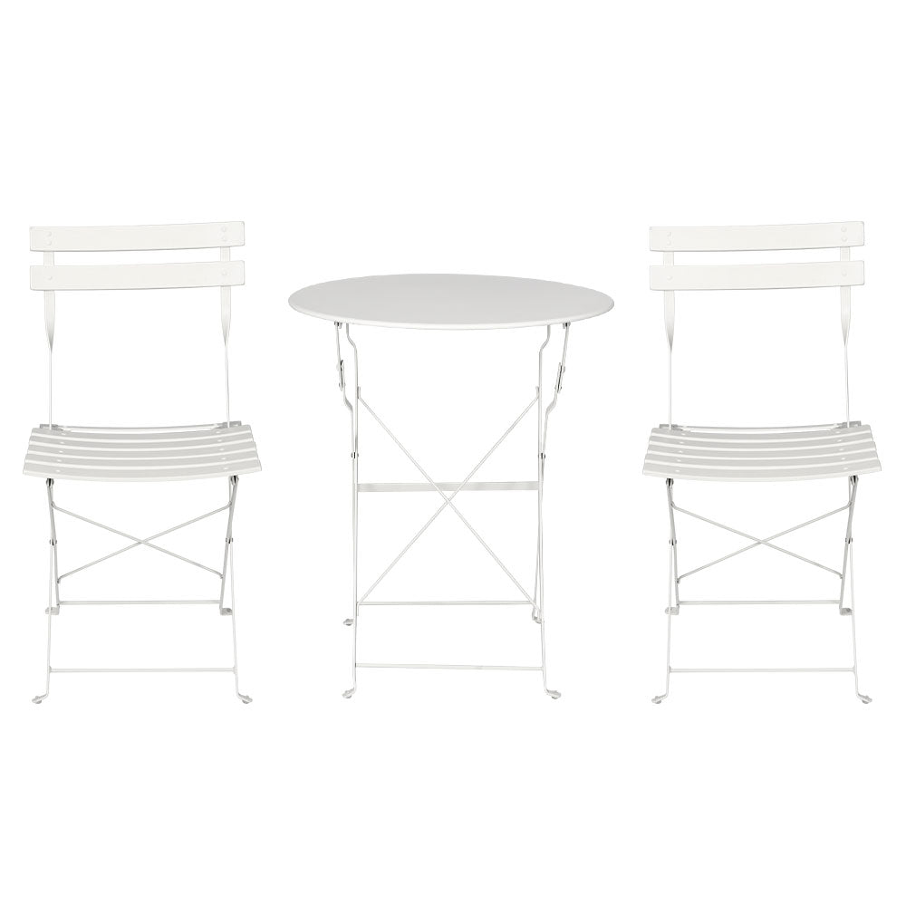 Gardeon 3PC Outdoor Bistro Set Steel Table and Chairs Patio Furniture White 3