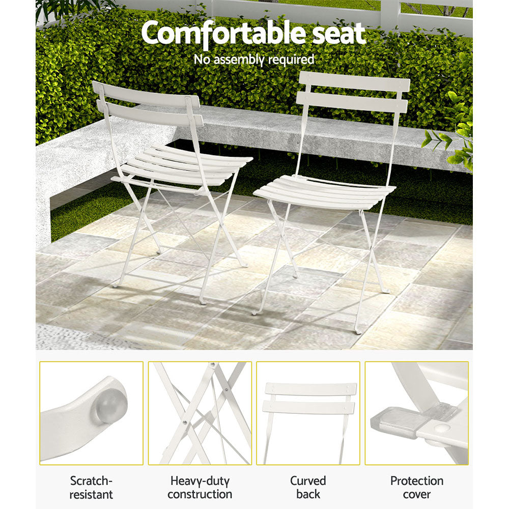 Gardeon 3PC Outdoor Bistro Set Steel Table and Chairs Patio Furniture White 6