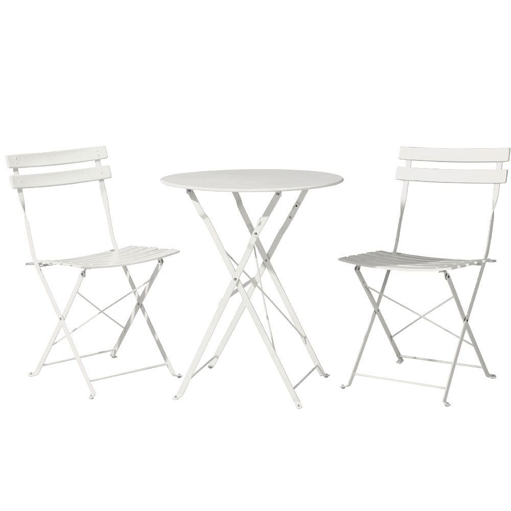 Gardeon 3PC Outdoor Bistro Set Steel Table and Chairs Patio Furniture White 7