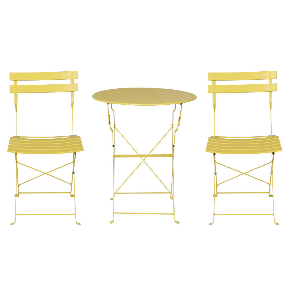 Gardeon 3PC Outdoor Bistro Set Steel Table and Chairs Patio Furniture Yellow 3