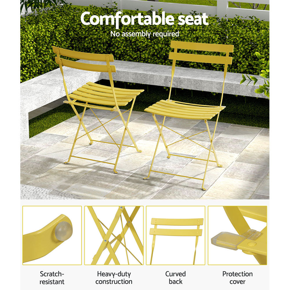 Gardeon 3PC Outdoor Bistro Set Steel Table and Chairs Patio Furniture Yellow 6