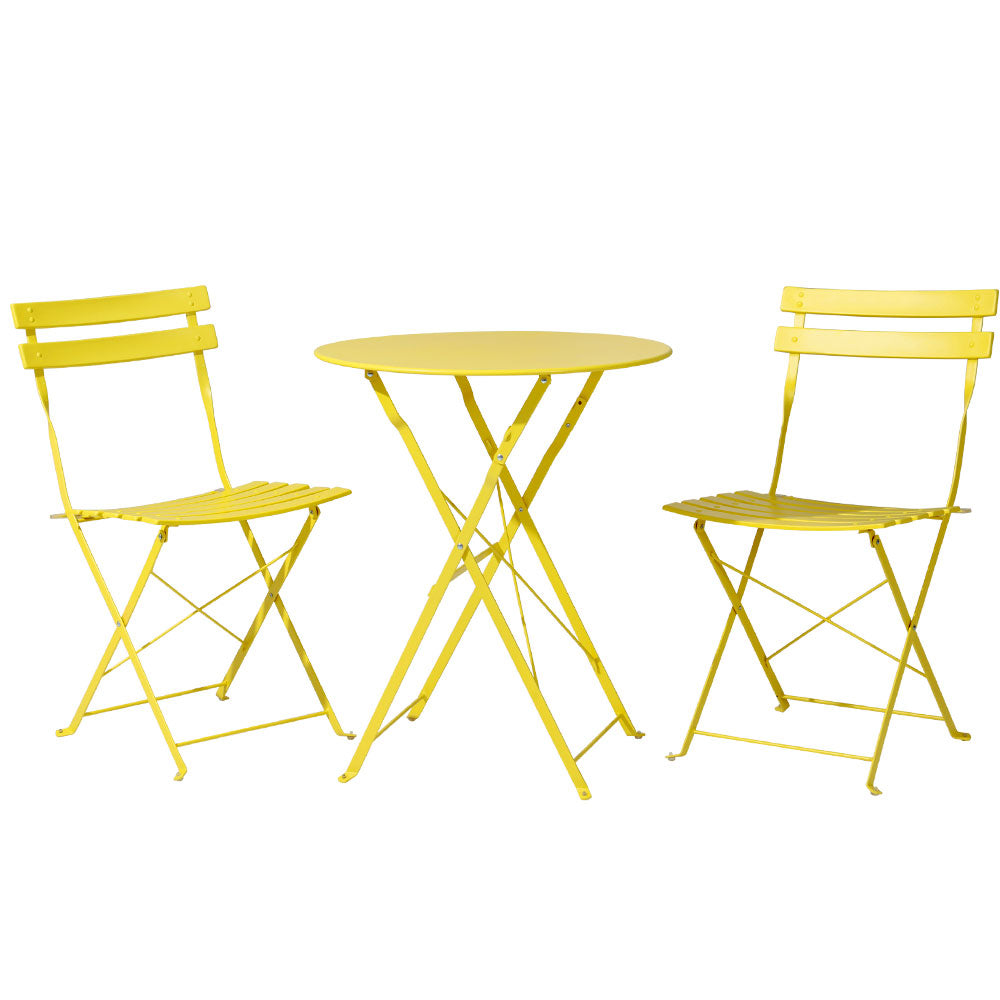 Gardeon 3PC Outdoor Bistro Set Steel Table and Chairs Patio Furniture Yellow 7