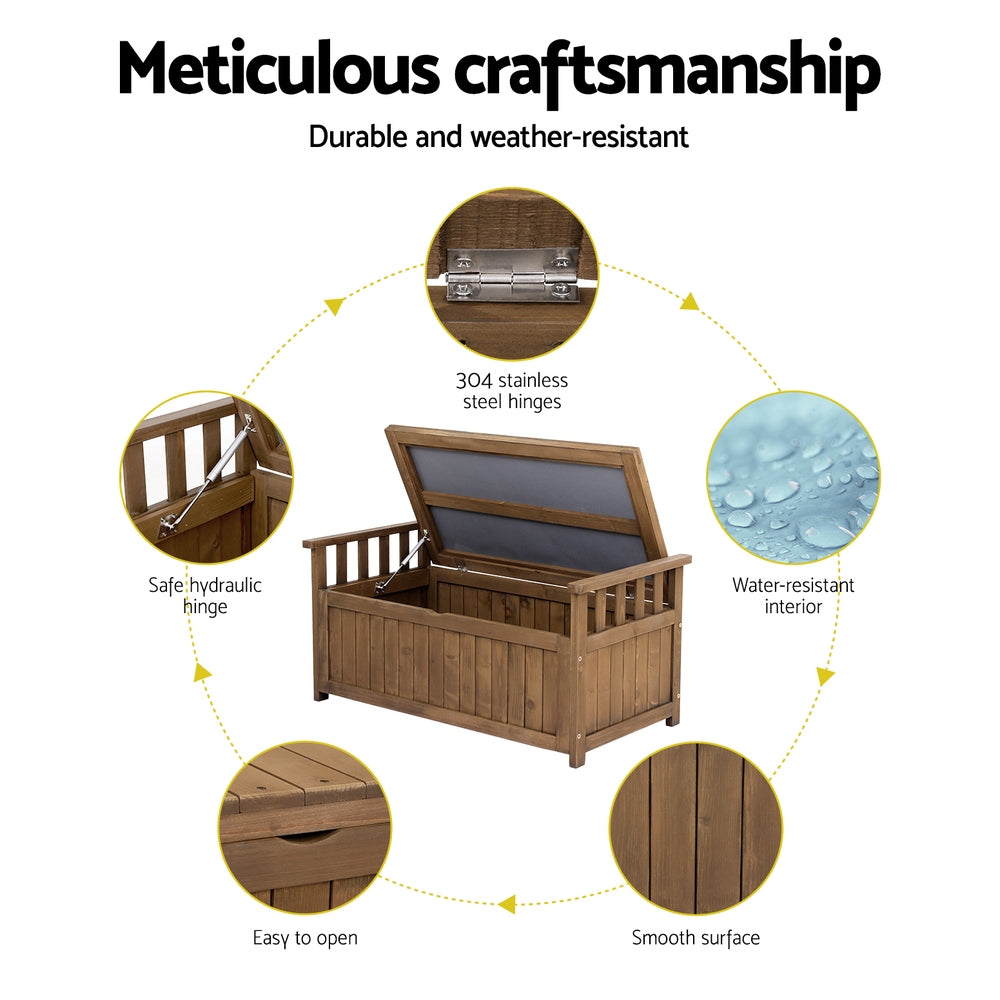 Gardeon Outdoor Storage Bench Box Wooden Garden Toy Tool Sheds Patio Furniture Brown 6