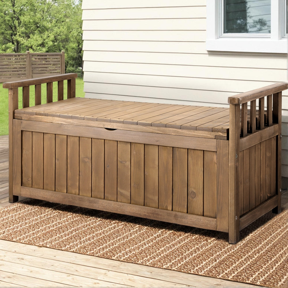 Gardeon Outdoor Storage Bench Box Wooden Garden Toy Tool Sheds Patio Furniture Brown 8