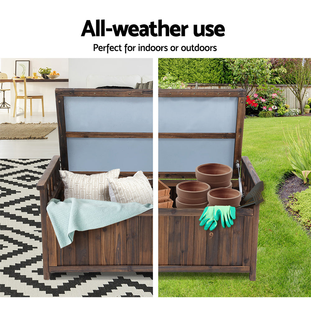 Gardeon Outdoor Storage Bench Box Wooden Garden Toy Tool Shed Patio Furniture Charcoal 5