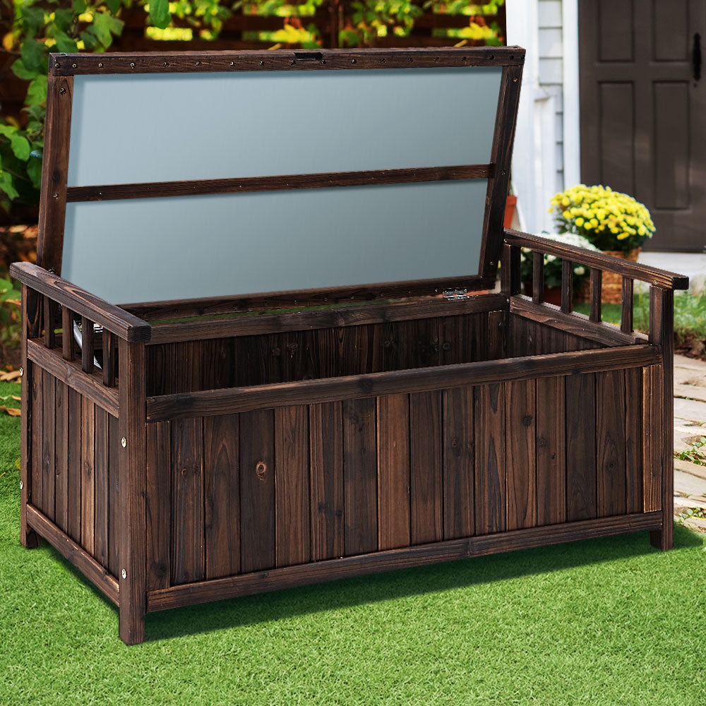 Gardeon Outdoor Storage Bench Box Wooden Garden Toy Tool Shed Patio Furniture Charcoal 8
