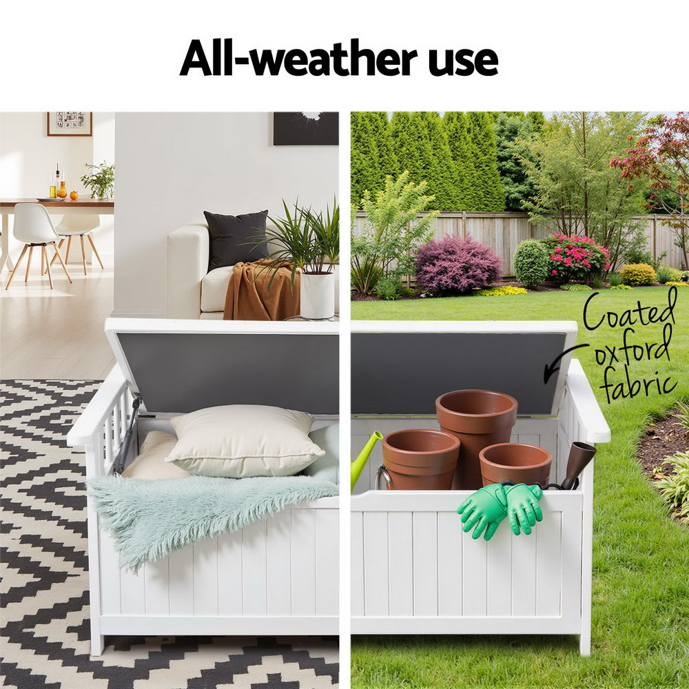 Gardeon Outdoor Storage Bench Box Wooden Garden Toy Tool Patio Furniture White 4