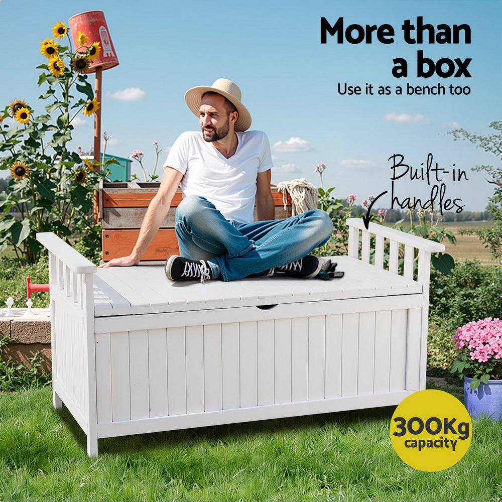 Gardeon Outdoor Storage Bench Box Wooden Garden Toy Tool Patio Furniture White 5