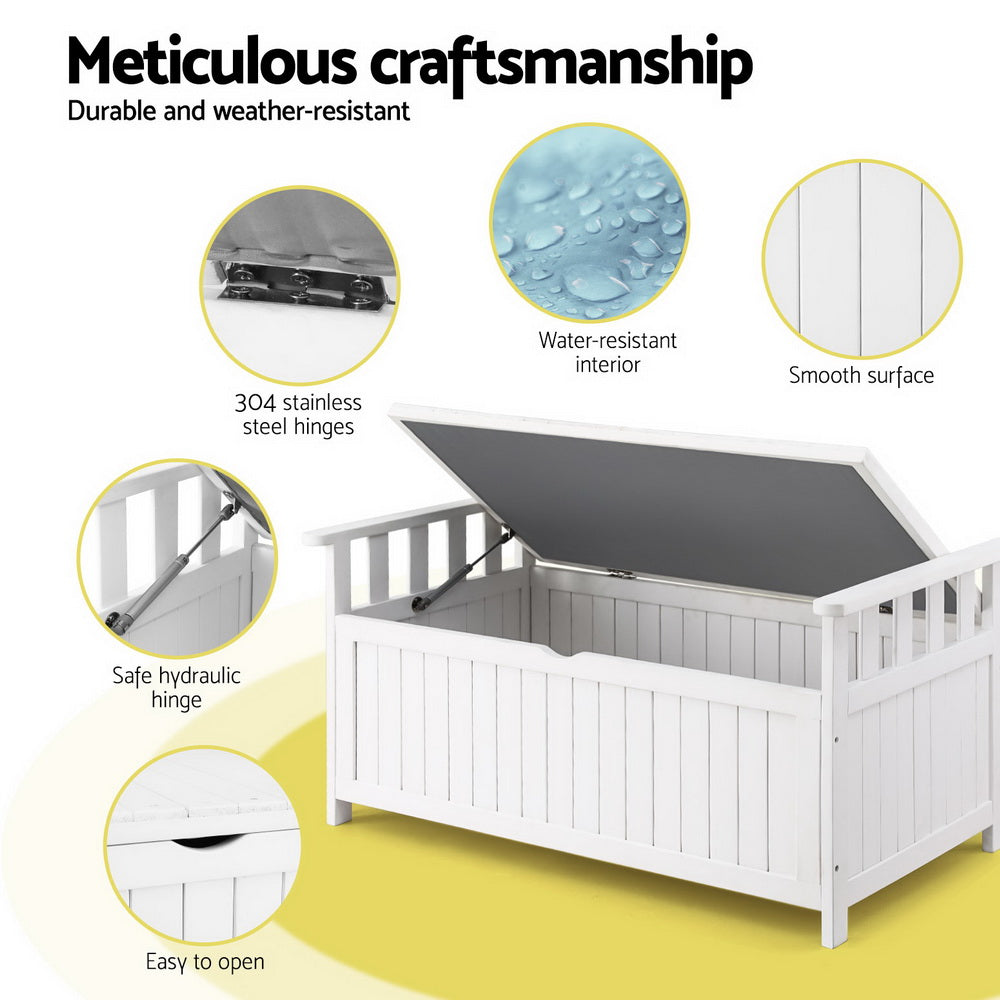 Gardeon Outdoor Storage Bench Box Wooden Garden Toy Tool Patio Furniture White 6