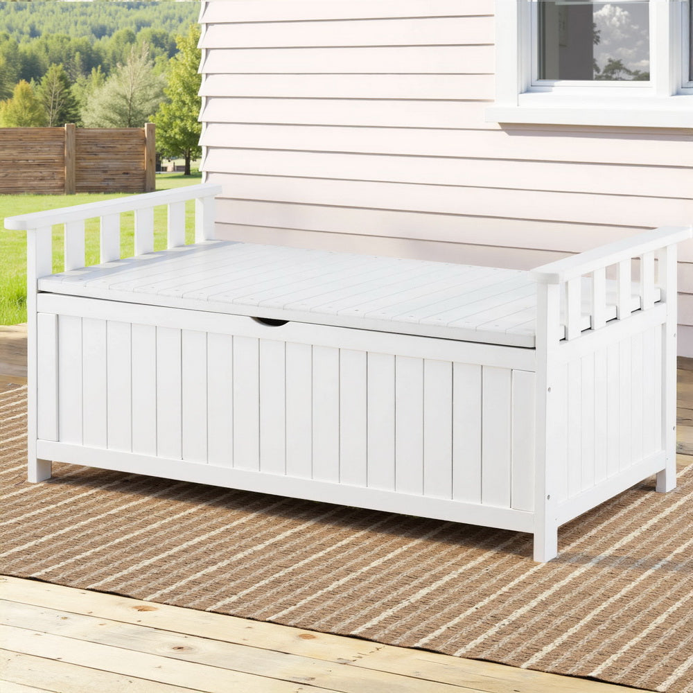 Gardeon Outdoor Storage Bench Box Wooden Garden Toy Tool Patio Furniture White 7