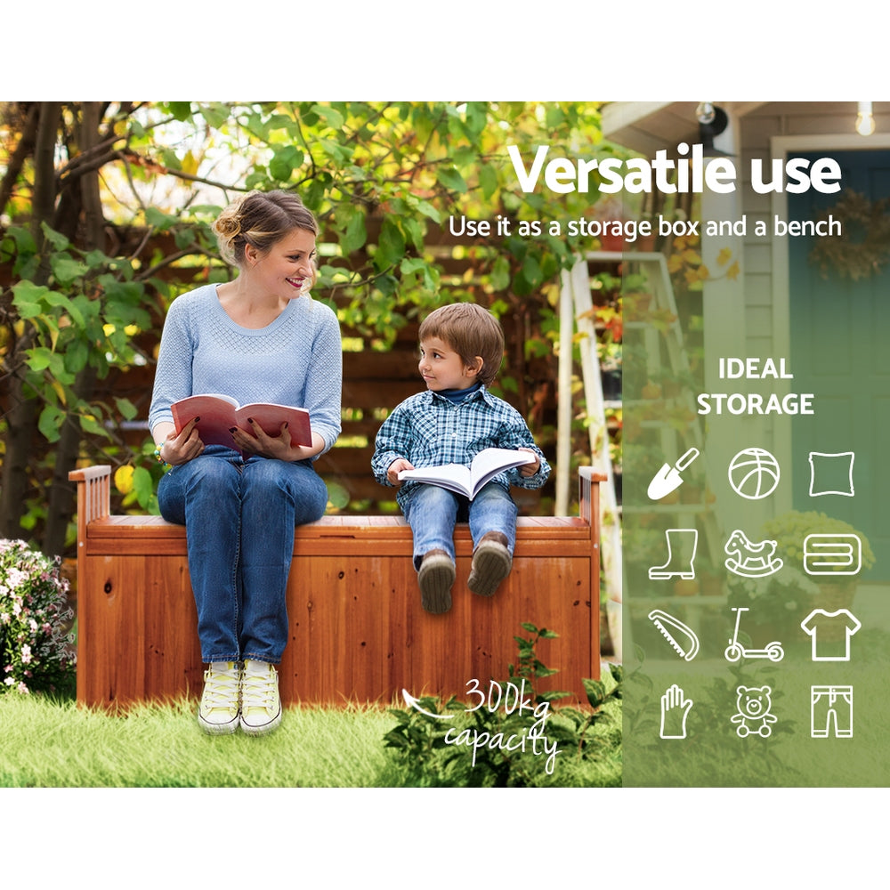 Gardeon Outdoor Storage Bench Box 129cm Wooden Garden Toy Chest Sheds Patio Furniture XL Natural 5