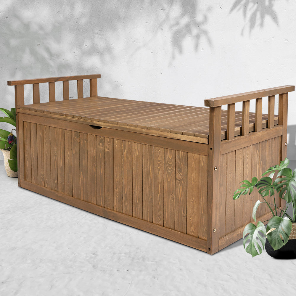Gardeon Outdoor Storage Bench Box 129cm Wooden Garden Toy Chest Sheds Patio Furniture XL Natural 7
