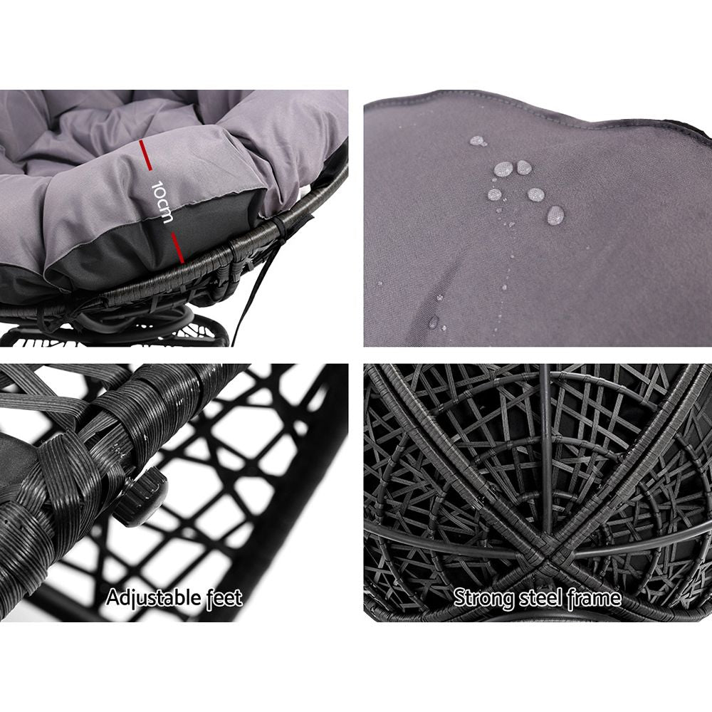 Gardeon Outdoor Chairs Outdoor Furniture Papasan Chair Wicker Patio Garden Black 3