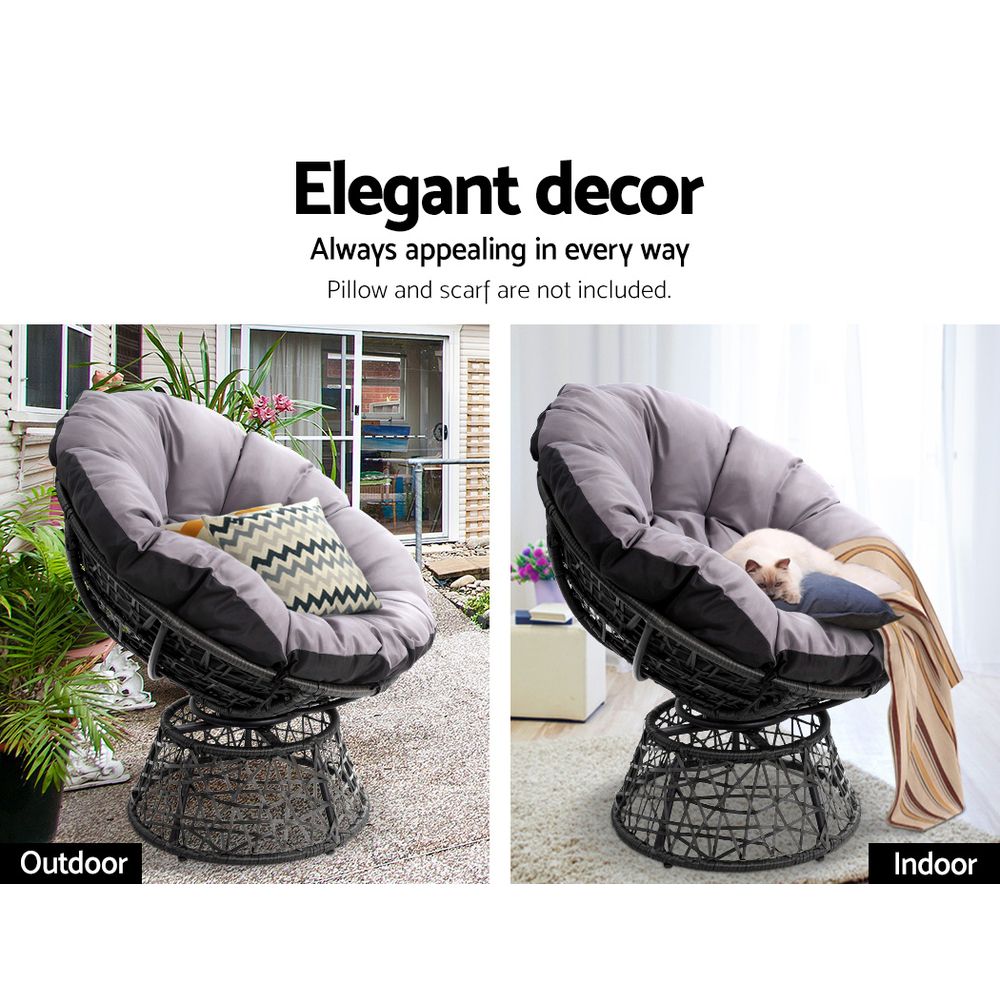 Gardeon Outdoor Chairs Outdoor Furniture Papasan Chair Wicker Patio Garden Black 6