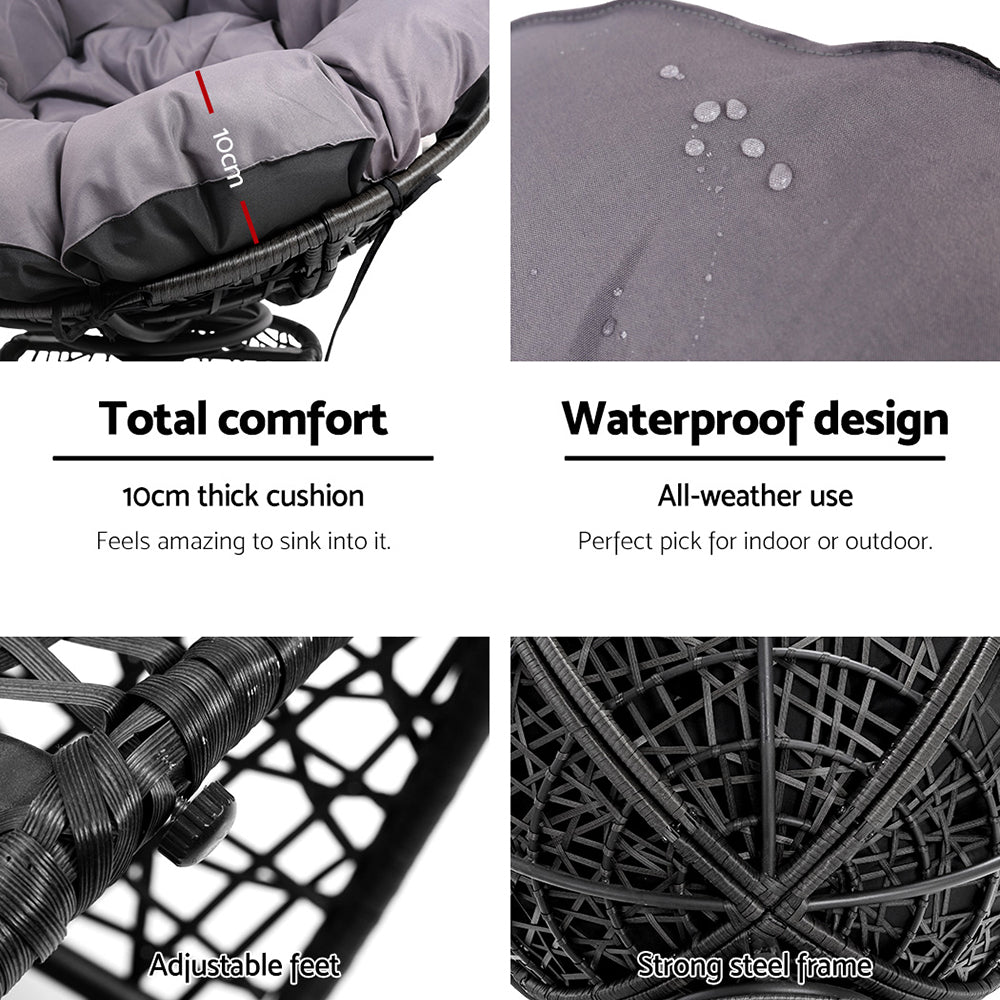 Gardeon Outdoor Chairs Outdoor Furniture Papasan Chair Wicker Patio Garden Black 7