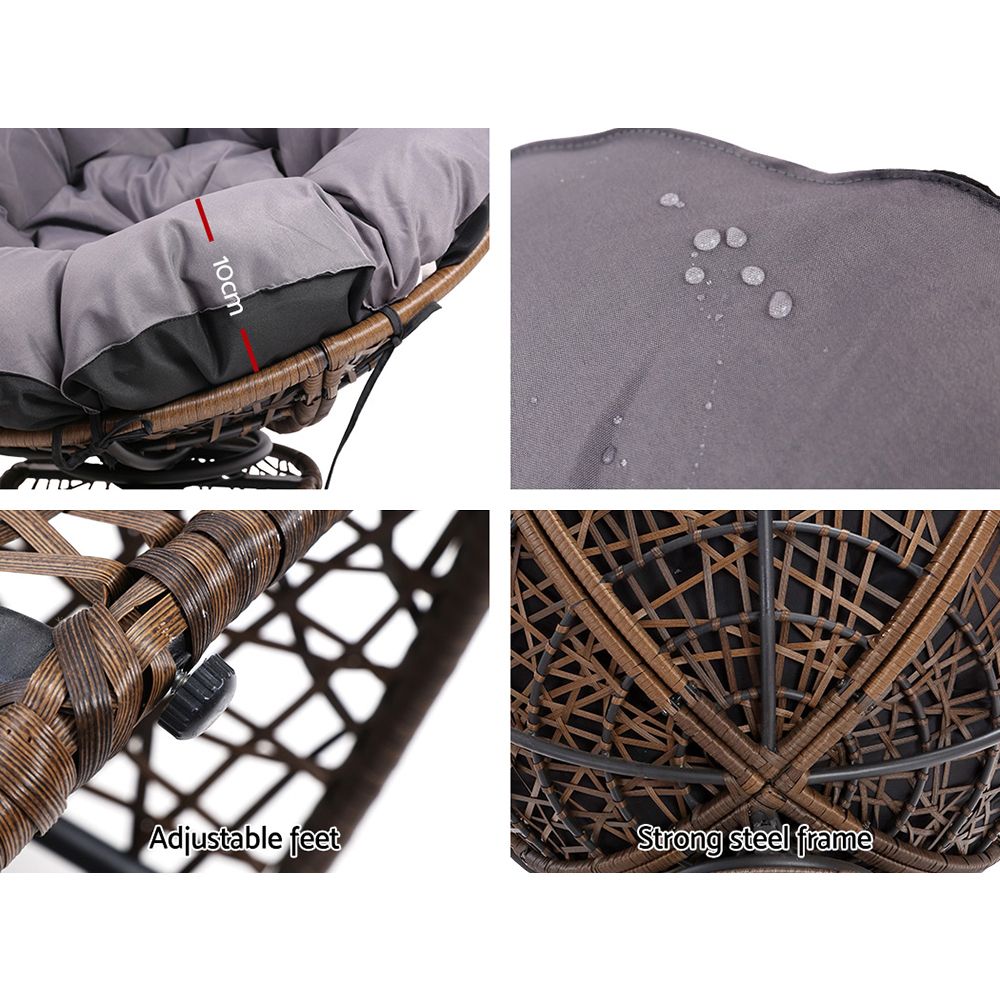 Gardeon Outdoor Chairs Outdoor Furniture Papasan Chair Wicker Patio Garden Brown 3