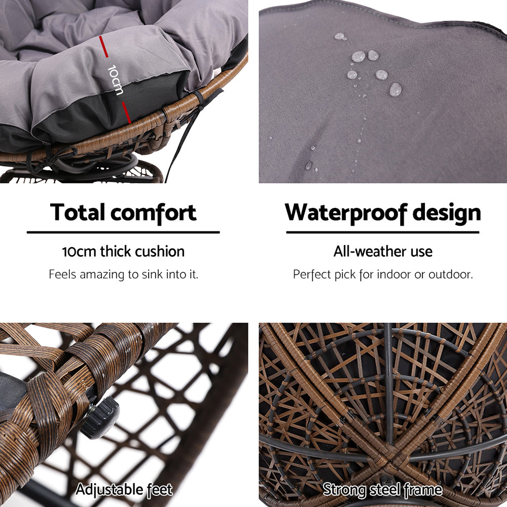 Gardeon Outdoor Chairs Outdoor Furniture Papasan Chair Wicker Patio Garden Brown 7