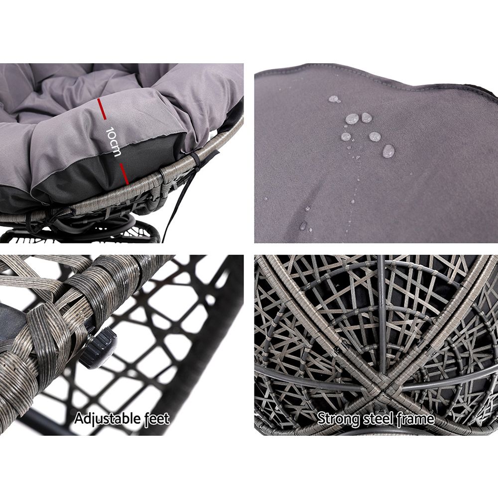 Gardeon Outdoor Chairs Outdoor Furniture Papasan Chair Wicker Patio Garden Grey 3