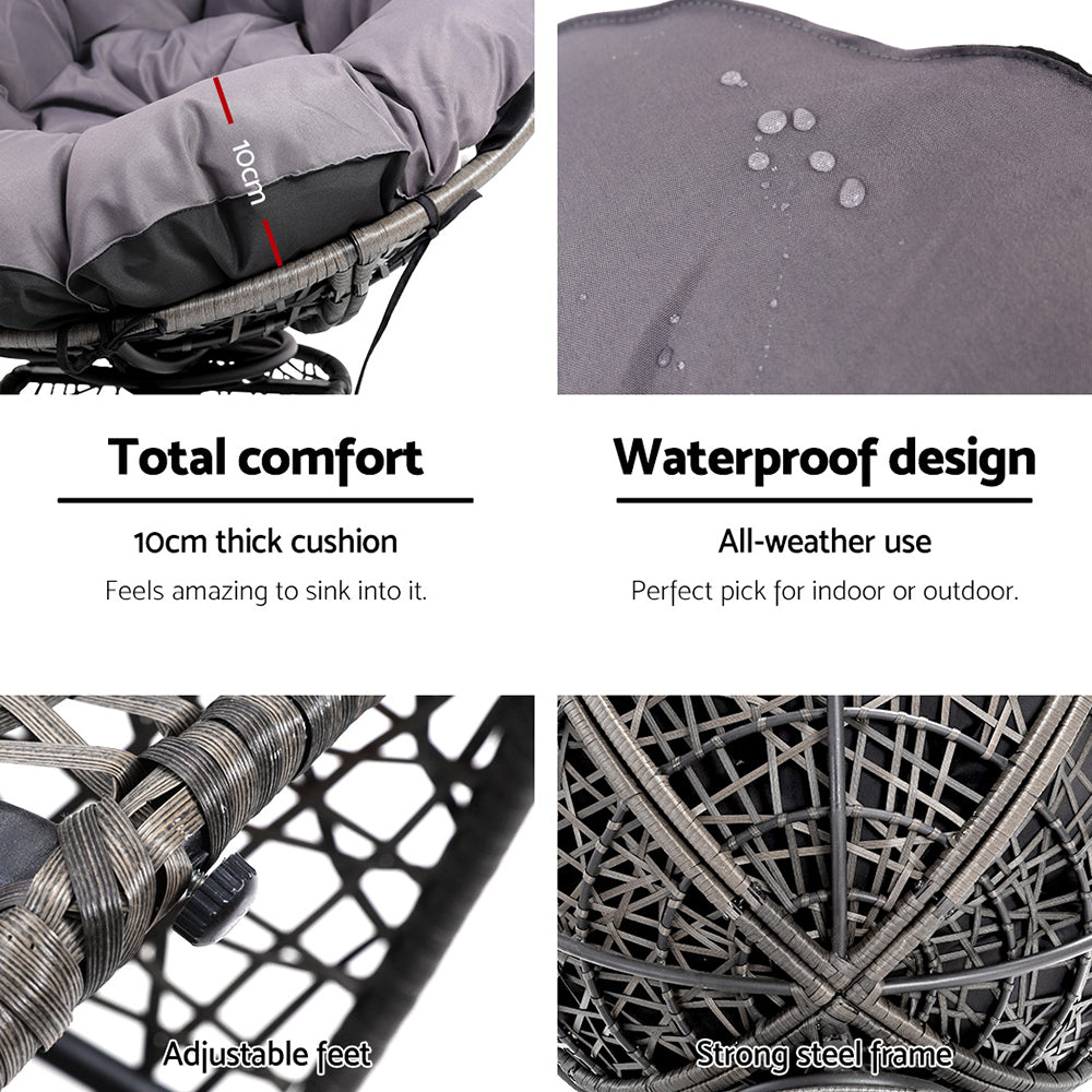 Gardeon Outdoor Chairs Outdoor Furniture Papasan Chair Wicker Patio Garden Grey 7