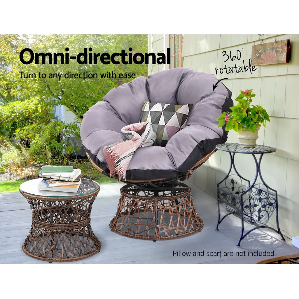 Gardeon Outdoor Lounge Setting Papasan Chair Wicker Table Garden Furniture Brown 5