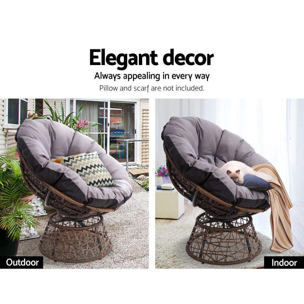 Gardeon Outdoor Lounge Setting Papasan Chair Wicker Table Garden Furniture Brown 6