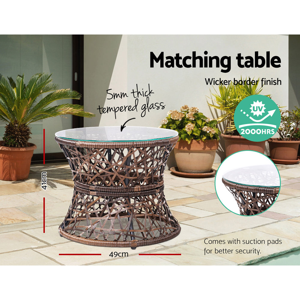 Gardeon Outdoor Lounge Setting Papasan Chair Wicker Table Garden Furniture Brown 7