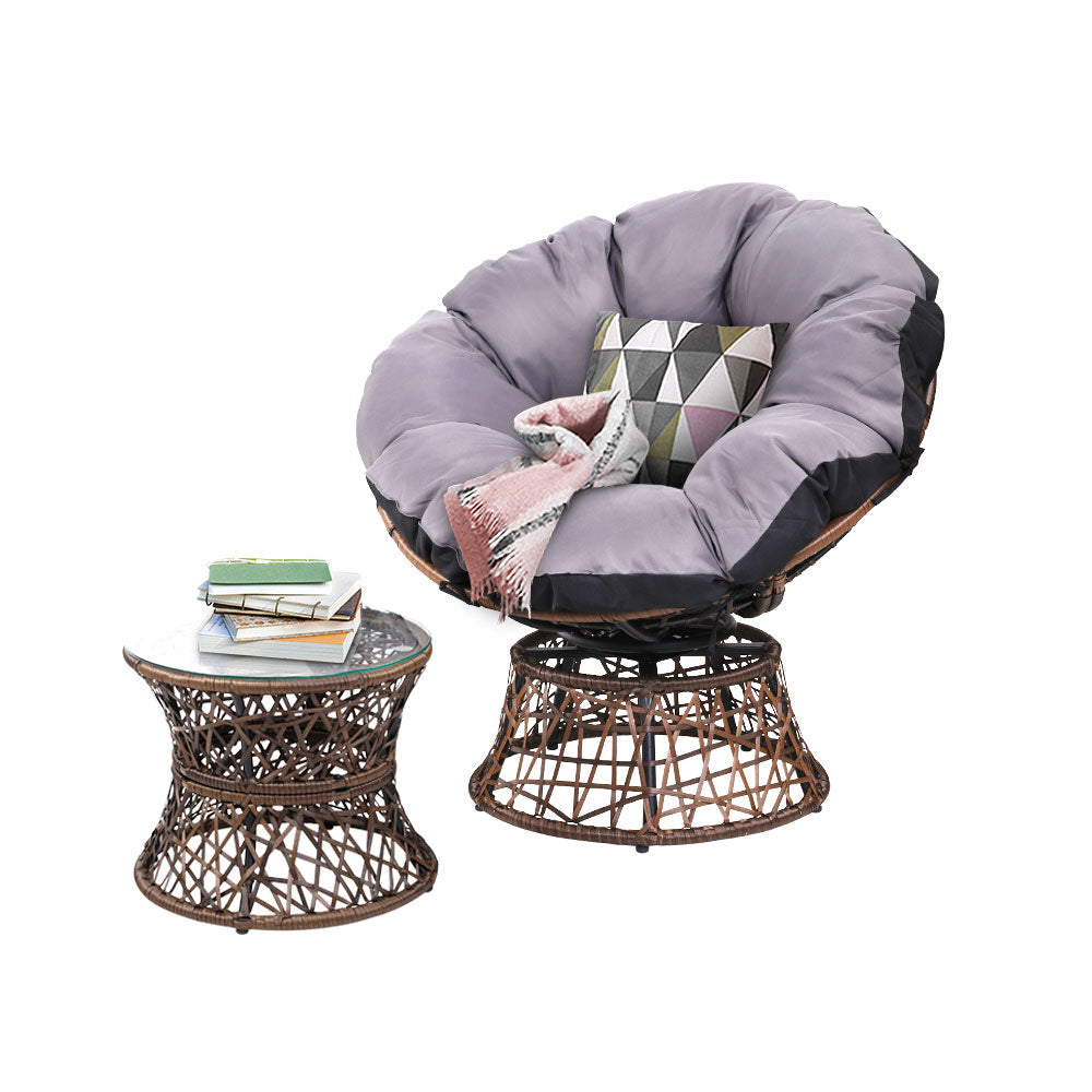 Gardeon Outdoor Lounge Setting Papasan Chair Wicker Table Garden Furniture Brown 8
