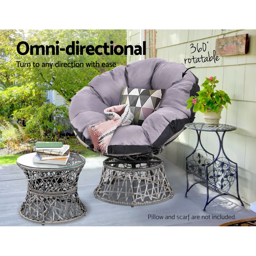 Gardeon Outdoor Lounge Setting Papasan Chair Wicker Table Garden Furniture Grey 5