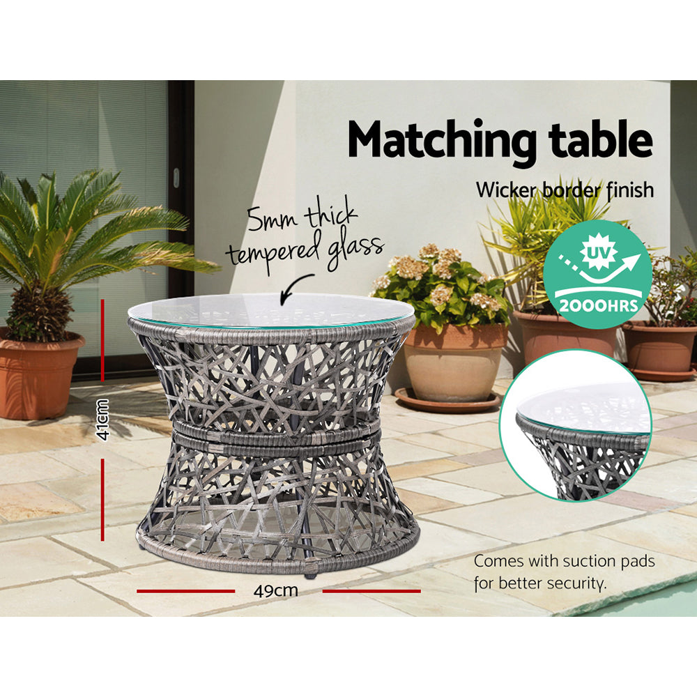 Gardeon Outdoor Lounge Setting Papasan Chair Wicker Table Garden Furniture Grey 7