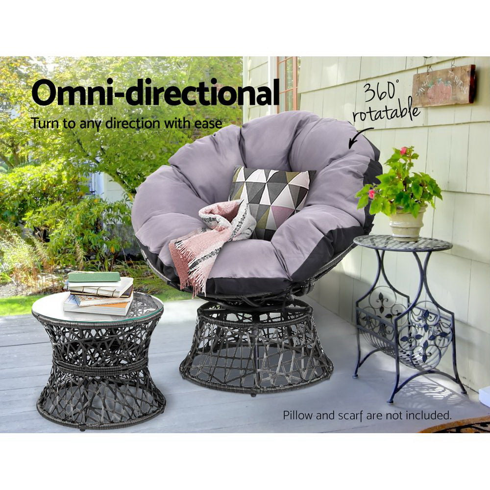 Gardeon Outdoor Lounge Setting Furniture Wicker Papasan Chairs Table Patio Black 5