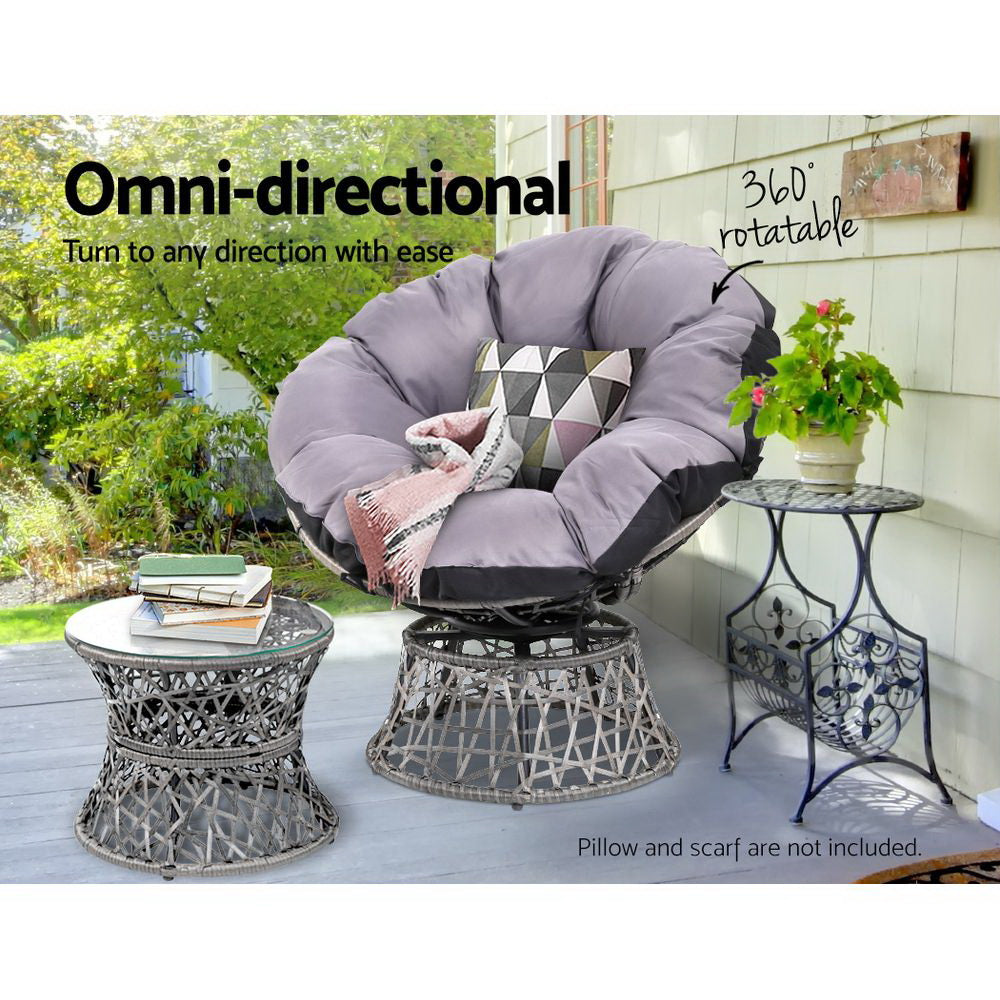 Gardeon Outdoor Lounge Setting Furniture Wicker Papasan Chairs Table Patio Grey 5