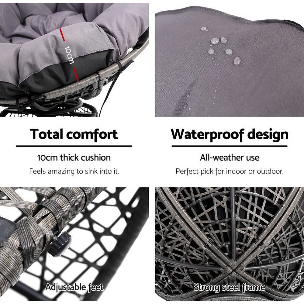 Gardeon Outdoor Lounge Setting Furniture Wicker Papasan Chairs Table Patio Grey 6