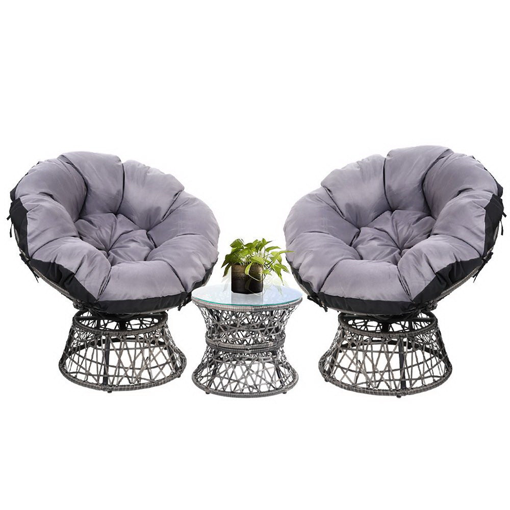 Gardeon Outdoor Lounge Setting Furniture Wicker Papasan Chairs Table Patio Grey 8