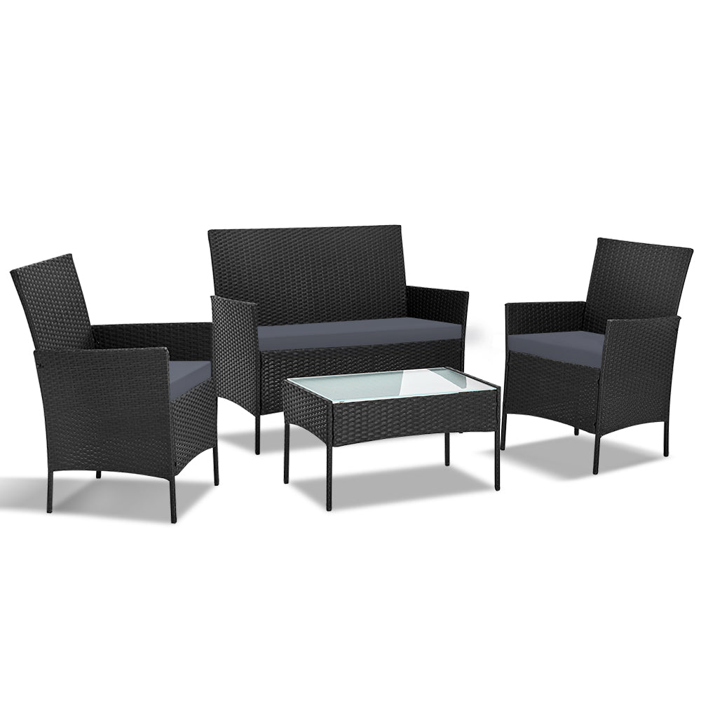 Gardeon 4 Seater Outdoor Sofa Set Wicker Setting Table Chair Furniture Black 8