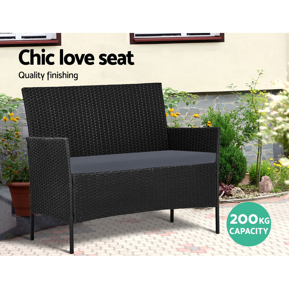 Gardeon 4 Seater Outdoor Sofa Set with Storage Cover Wicker Table Chair Black 4