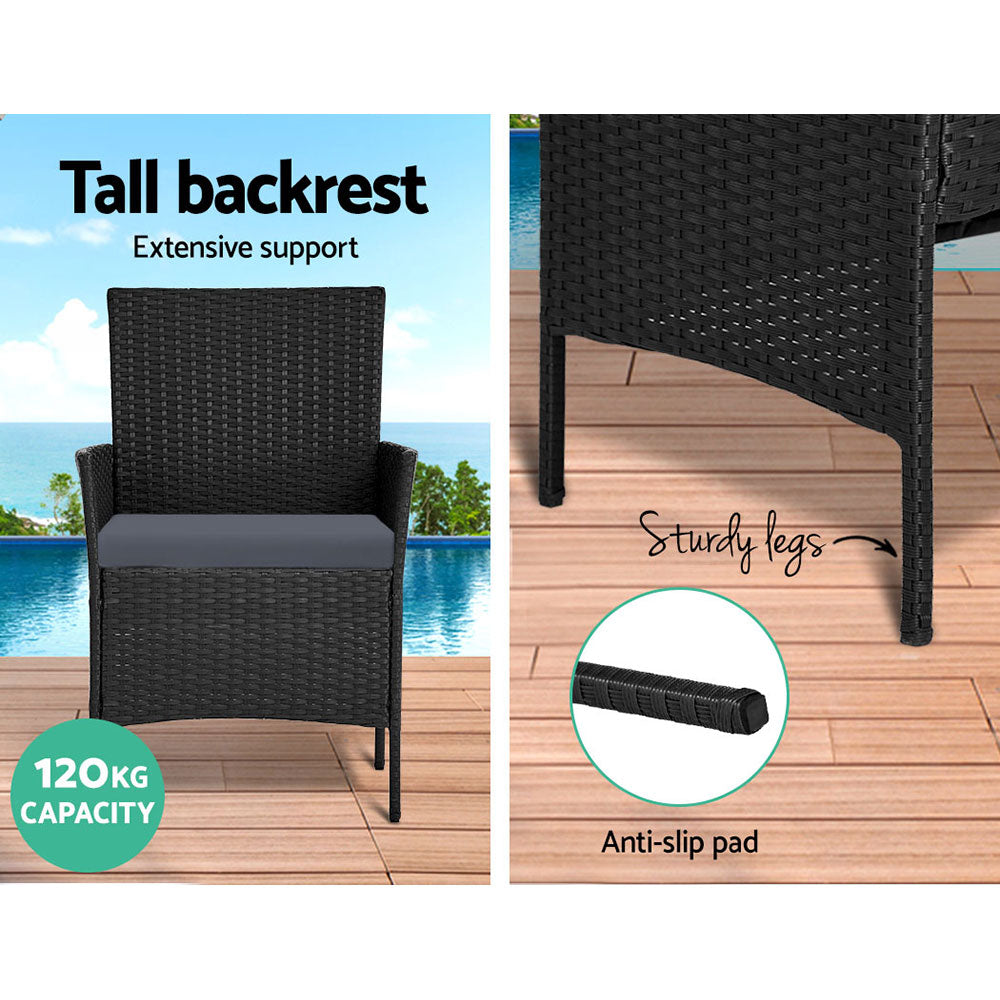 Gardeon 4 Seater Outdoor Sofa Set with Storage Cover Wicker Table Chair Black 5