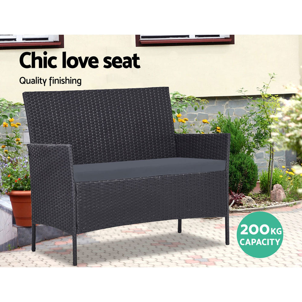 Gardeon 4 Seater Outdoor Sofa Set Wicker Setting Table Chair Furniture Dark Grey 3