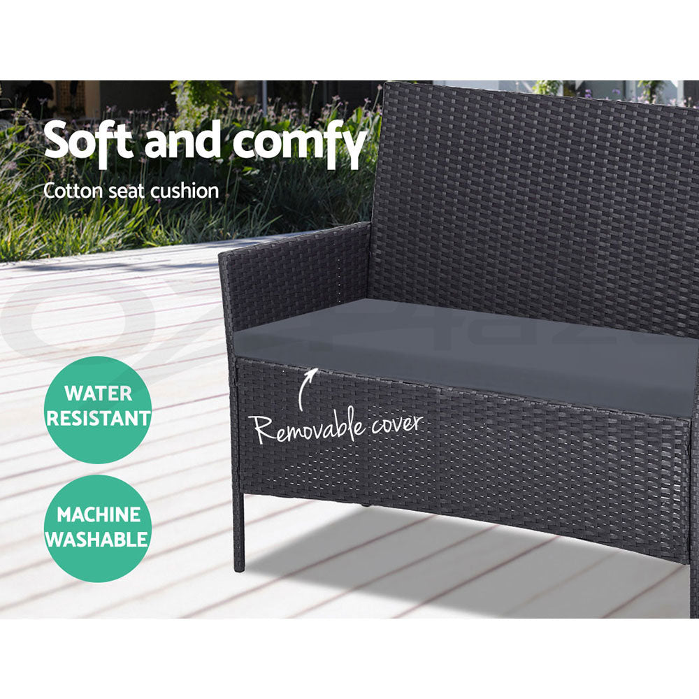Gardeon 4 Seater Outdoor Sofa Set Wicker Setting Table Chair Furniture Dark Grey 5