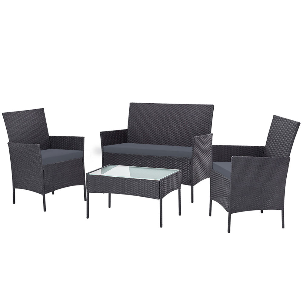 Gardeon 4 Seater Outdoor Sofa Set with Storage Cover Wicker Table Chair DarkGrey 7